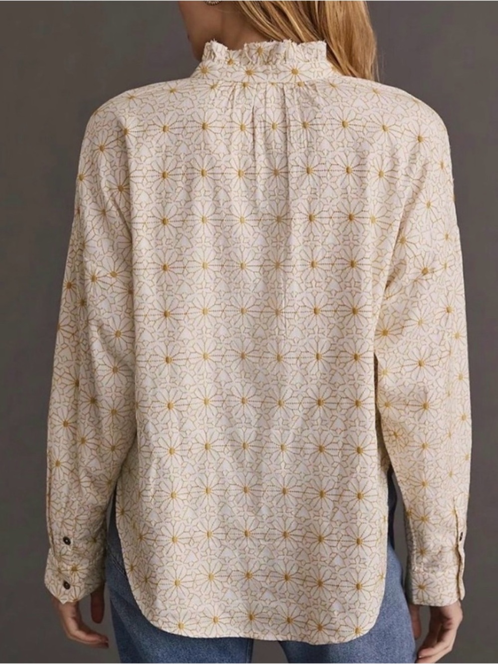 Pilcro Embroidered Daisy Button Down Blouse Size L - Picture 5 of 6